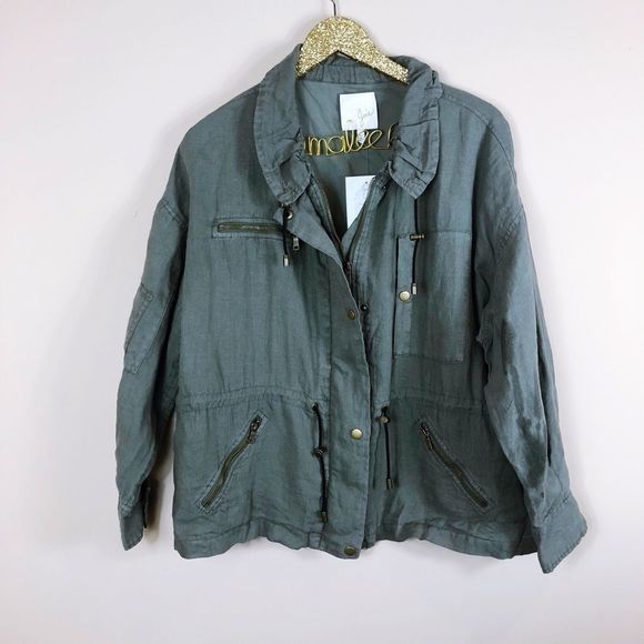 NWT Joie Filotea Zip Front Linen Jacket Green - Picture 4 of 7